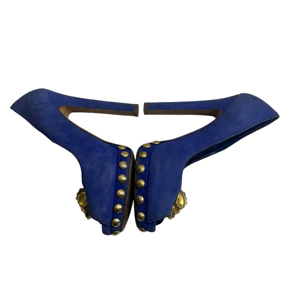 Alexander McQueen Blue Suede Skull Studded Platform Peep Heels 36 - Picture 7 of 12